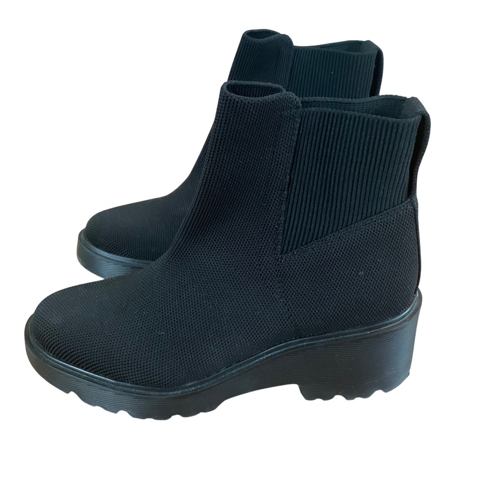 VIVAIA Tara Sock Boots Women 37 Black Knit Chunky Lug Sole Ankle Booties